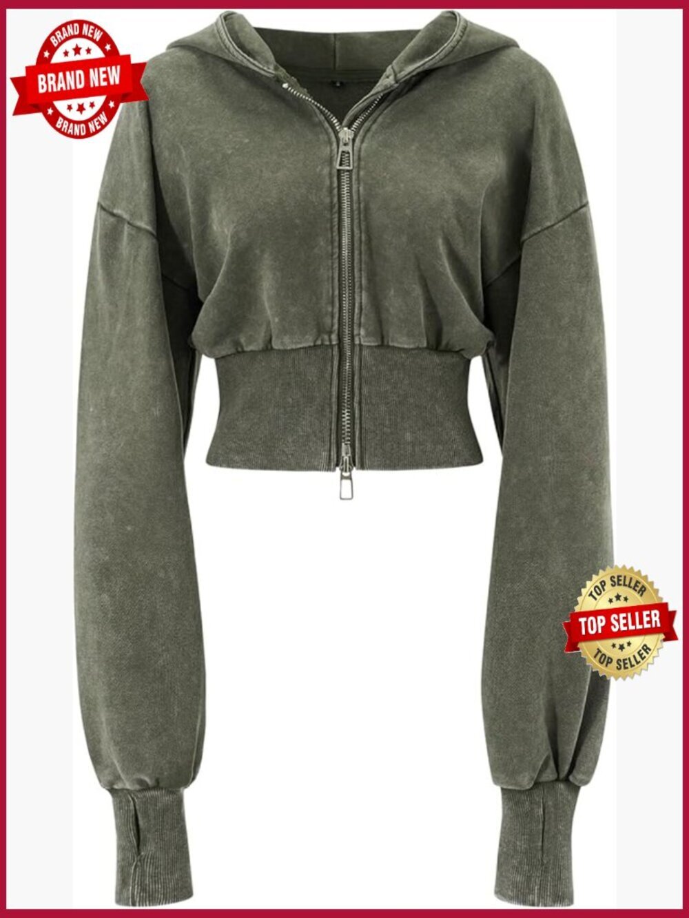 Zip Up Cropped Hoodie Washed Sweatshirt Athletic Workout Jacket